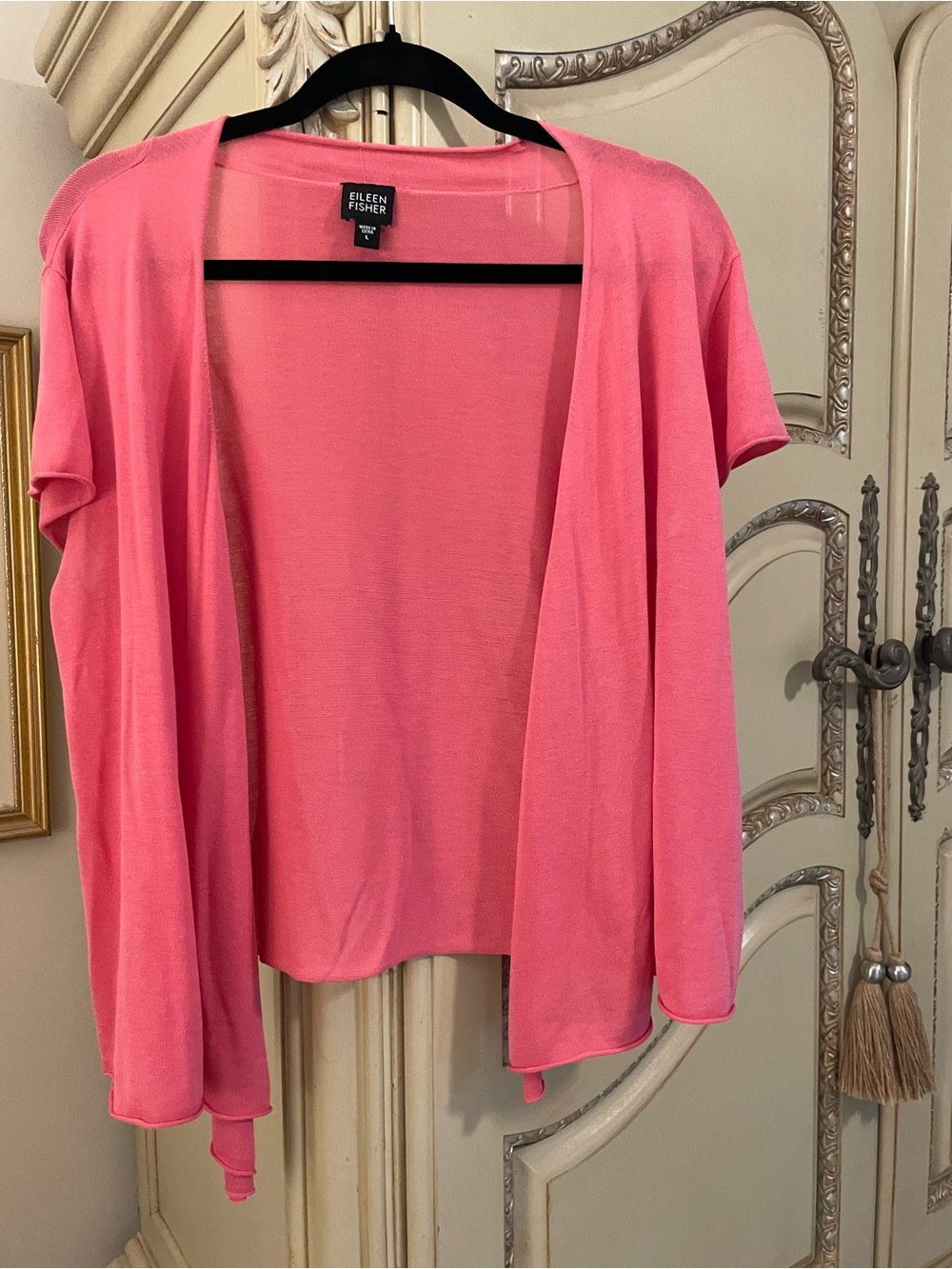 Eileen Fisher pretty Pink Open-Front Cardigan silk cotton lightweight size L